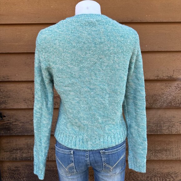 Forever 21 Womens Cable Knit Sweater Aqua Green Size S Ribbed Hem & Cuffs - Picture 3 of 8